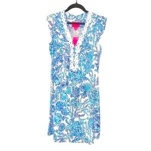 NWT Lilly Pulitzer Joan Tunic Dress in Turquoise Oasis Shell Me You Love Me XS